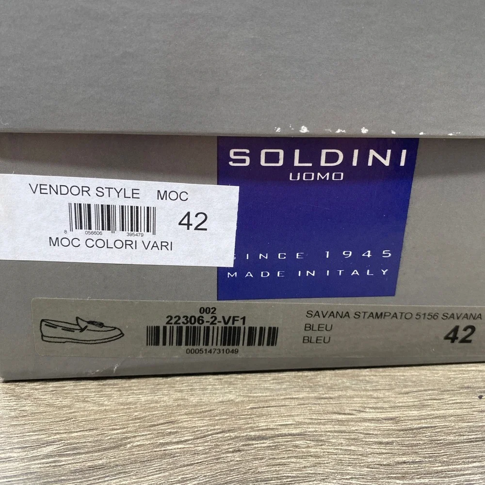 Soldini Woven Leather Tassel Loafers Mens 42 Navy Blue Made in Italy 22306-2-VF1